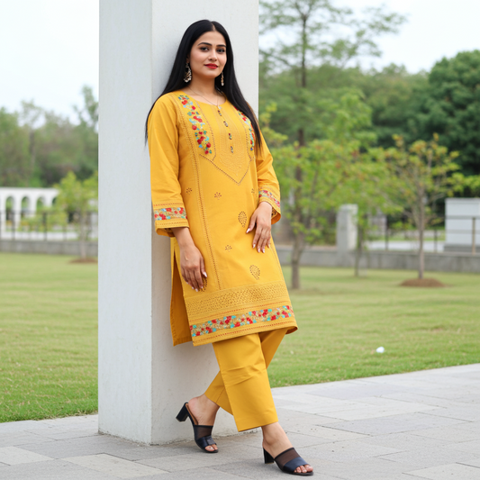 Classic and Luxury Cotton Lawn ChickenKari-2 Piece Suit (ZOK-0701)