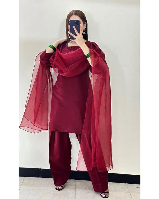 Korean Kataan Silk 2 Piece Farshi Shalwar Suit (ZOK-01902)